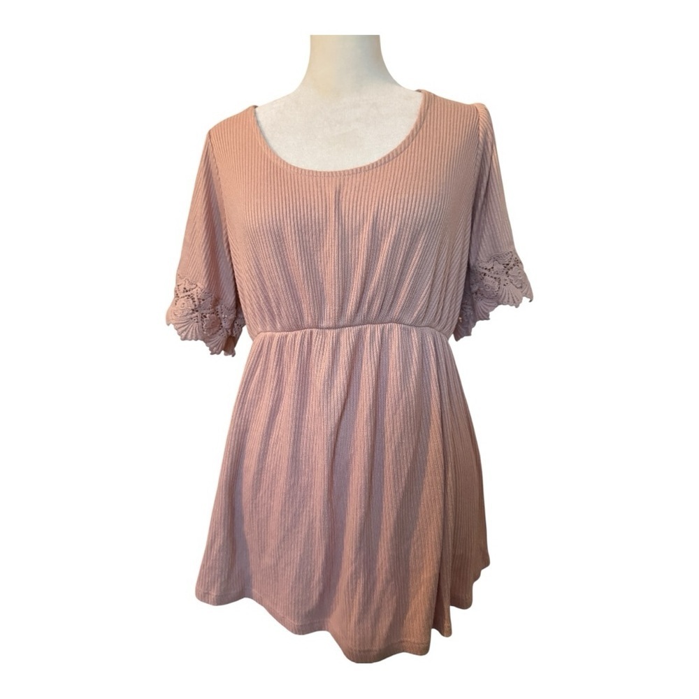 Isabel Women’s Blush Pink Maternity Top Lace Sleeve Blouse Small